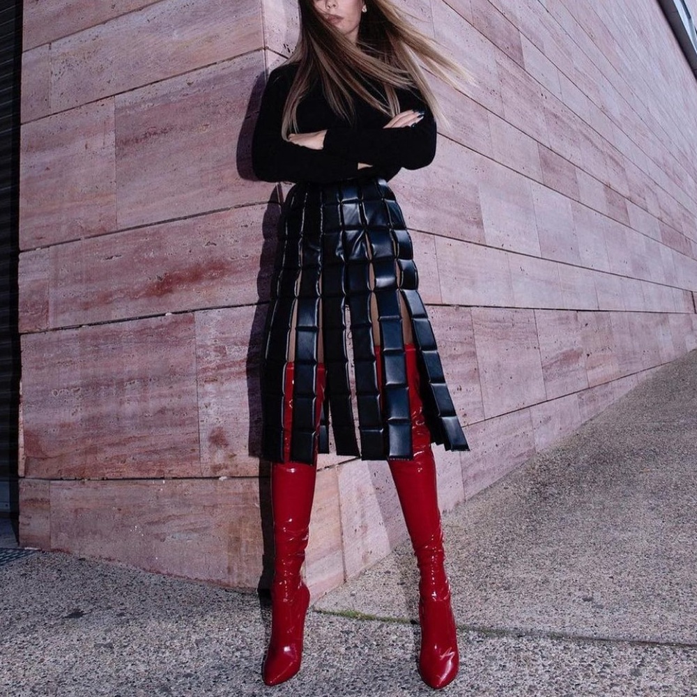 Unicorn piece- AWAKE MODE faux leather paneled midi skirt xs/ Fr 34